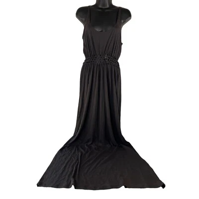 OBEY 长裙 M 码黑色钩针编织针织腰圆领棉质莫代尔极简主义 — 第 1/4 张图片