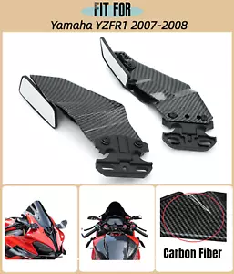 Carbon Fiber Style Black Wind Wing Rearview Mirrors for Yamaha YZF R1 2007 2008 - Picture 1 of 12