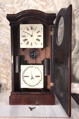 1862 ANTIQUE USA SETH THOMAS STRIKE,CALENDAR CLOCK,WITH 2 WEIGHTS DRIVEN Cover