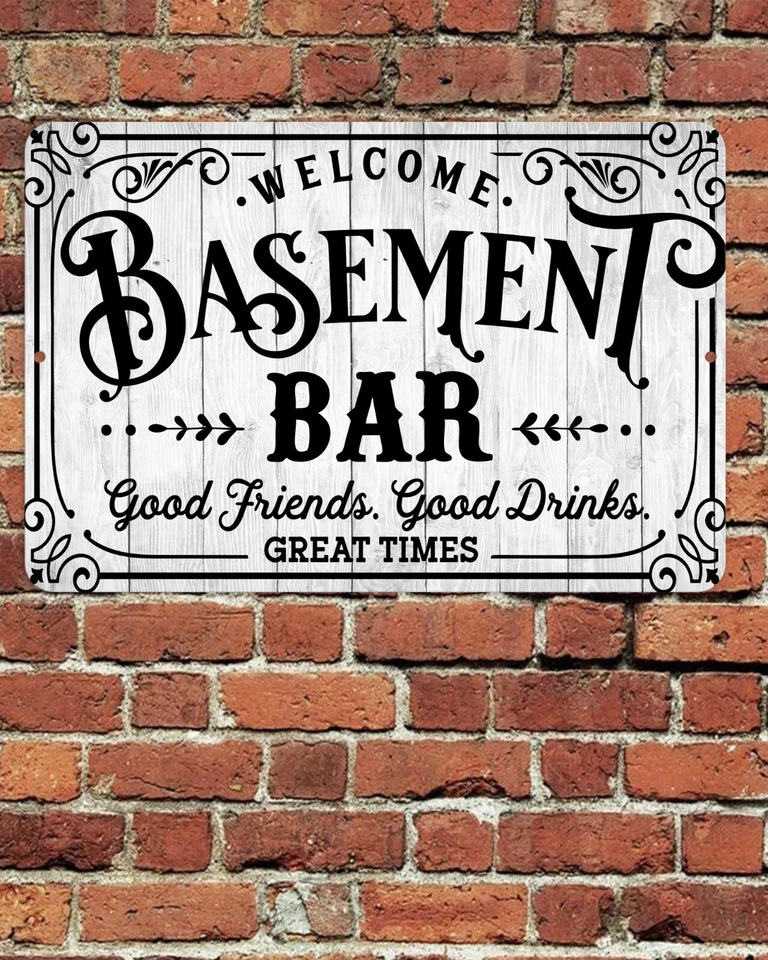 Letrero de bar Welcome Sótano Metal Aluminio 8"x12" Good Friends Drinks Times Foto 1 de 1