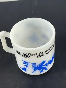 Vintage Anchor Hocking Hazel Atlas Child's Milk Glass Blue Prayer Mug/Cup 3” - Picture 1 of 7