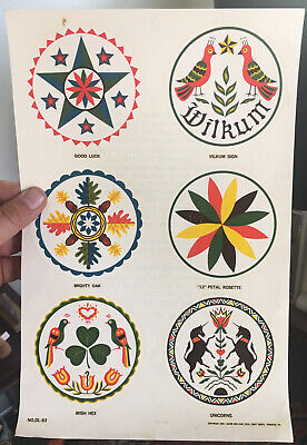 Vintage 1969 Sheet Of SIX Pennsylvania Dutch Circular Design DECALS / Transfers • 11.36€