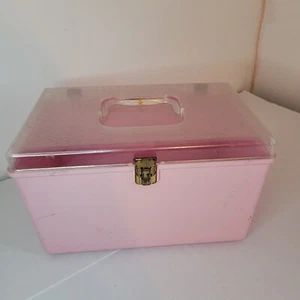 DEFECT VTG MCM Wilson WIL-HOLD Plastic Sewing Box Case Pink Clear Lid No Tray - Picture 1 of 7
