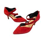 Nordstrom Sole Society Tamra Red Suede Leather Cross Strap Heels Shoes Pumps EUC