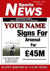Football Personalised Arsenal Birthday Greeting Card Add Photo Name age - Picture 1 of 1