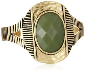 $59 Lucky Brand Mint Green Stone Hammered Gold-Tone Wide Cuff Bracelet NEW - Picture 1 of 4