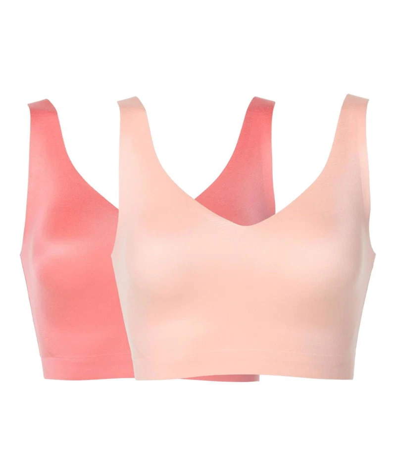 Rhonda Shear 2-Pack Brushed V-Neck Leisure Bra Bright Pink/Soft Pink - Image 1 of 1