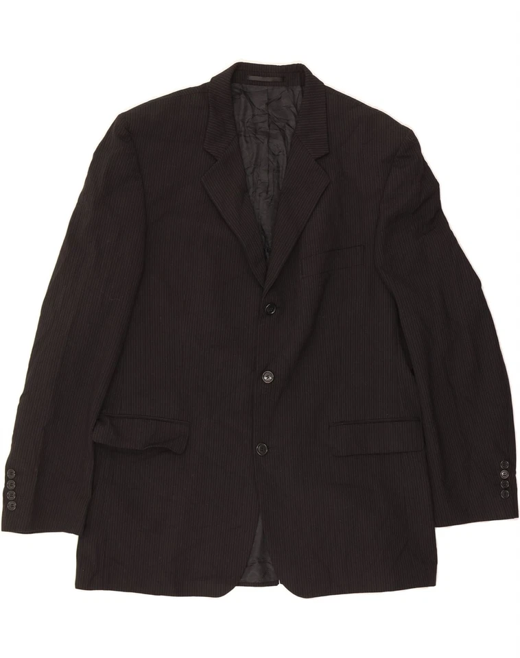 PIERRE CARDIN Mens 3 Button Blazer Jacket UK 44 2XL Black Pinstripe Wool CV07 - Image 1 of 3