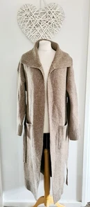 Ladies Womens Primark Stone Beige Linf Belted Chucky Knit Cardigan Pockets 12 14 - Picture 1 of 6