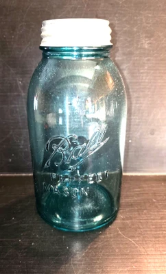 Vintage Ball Perfect Mason Blue 1/2 Gallon Canning Jar #1 Zinc Lid #1 Offset - Image 1 of 4