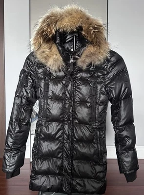 SAM Girls Down Jacket Size 12 Real Fur Trim Hood  Black Pre-owned Good Condition - Image 1 of 4