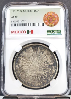 1901 Zs FZ MÉXICO PLATA 1 PESO TAPA N RAYOS NGC XF 45 MONEDA DE GRAN ASPECTO Foto 1 de 3