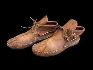 Taos Leather Fringe Moccasins Tan Suede Hand Sewn Native Bootie Women's 70/7 - Picture 1 of 16