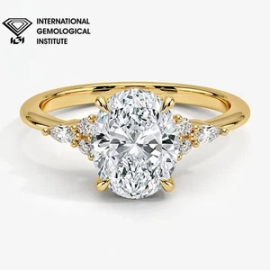 Lab Grown Oval Diamond Engagement Ring 14k Yellow Gold UK Made IGI 2Ct D/VS - Picture 1 of 19