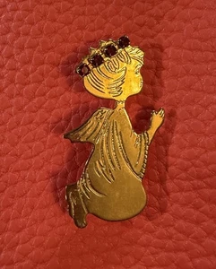 Broche prendedor ángel vintage tono dorado estrás rojo halo regalo religioso de vacaciones - Imagen 1 de 3