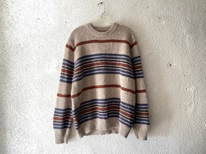 LL BEAN men’s STRIPED WOOL CREWNECK KNIT SWEATER L/XL 2000s Vtg - Picture 1 of 4