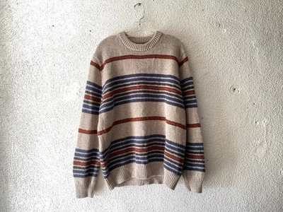 LL BEAN men’s STRIPED WOOL CREWNECK KNIT SWEATER L/XL 2000s Vtg - Image 1 of 4