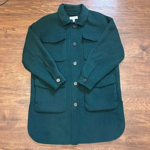Nordstrom Emerald Green Wool Blend Shacket Coat Mid Length WNS M Long Sleeve - Picture 1 of 11