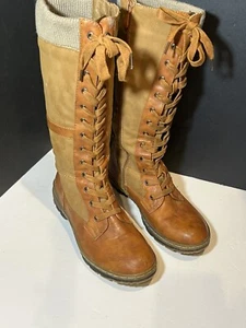 Extreme Eddie Marc Womens Sz 9.5 Janet Boots Tan Faux Leather Lace Zip Up Combat - Picture 1 of 15