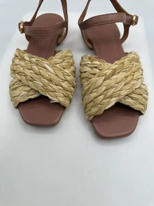 Tory Burch Kira Natural Raffia Ankle Strap Flat Sandal Size 8 - Picture 1 of 8