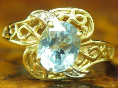 8kt 333 Anillo Oro Amarillo con Diamante & 3,02ct Topacio Azul Guarnición / 3,2g - Imagen 1 de 4