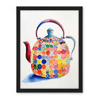Colourful Enamelled Tea Kettle Modern Folk Art Framed Art Picture Print 18X24
