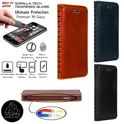 Smart Leather PVC Book Wallet Case Cover Stand + Gorilla Tempered Glass - Image 1 of 4