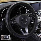 1pc Black Car Steering Wheel Cover Wear Resistant Leather Anti Slip 37-38cm