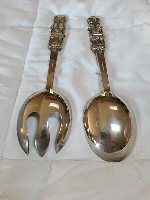 Godinger Silver Plated Serving Spoon & Salad Fork Decorated Violins Musical  - Image 1 of 4