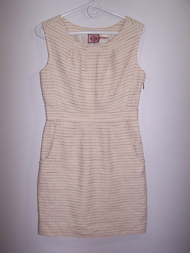 OFF WHITE Abito Juicy Couture senza maniche bianco sporco tasche fodera 100% seta Taglia 6