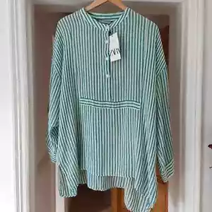 Camisa túnica de gran tamaño de mezcla de lino Zara para mujer XS NUEVA CON ETIQUETAS - Imagen 1 de 6