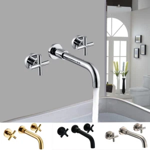 Grifo mezclador fregadero negro 3 piezas 2 perillas montaje en pared - Imagen 1 de 19