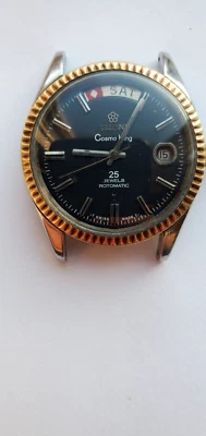 Reloj automático Titoni Cosmo King para hombre bisel estriado esfera negra estilo presidente Foto 1 de 4