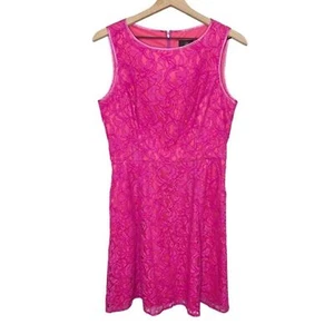 Adrianna Papell Pink Lace Sleeveless A-Line Dress Knee Length Pocket Formal 12 - Picture 1 of 13
