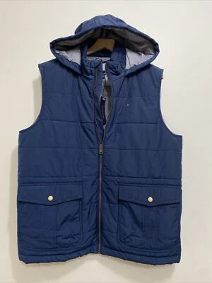 NUEVO Tommy Hilfiger Para hombres Talla L Azul Marino Sólido Acolchado Chaleco Abombado con Capucha Cremallera Completa Foto 1 de 4
