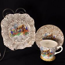 Colclough Cup Saucer Plate Trio Ivory Gold "A Bit of Old England" 1945-1948 HTF