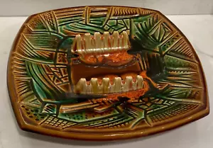 VTG ASHTRAY CALIF USA STUDIO ART POTTERY MID-CENTURY MODERN RETRO AZTEC ORANGE - Picture 1 of 10