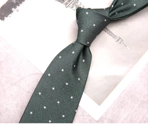 Nueva Corbata Clásica Lunares Verde Blanco JACQUARD TEJIDA 100% Seda Para Hombre - Imagen 1 de 1