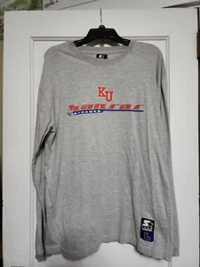 VTG Kansas KU Jayhawks Team Starter Shirt Size L Gray Long Sleeve Print Crewneck - Picture 1 of 8