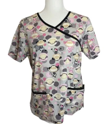 Tafford Medical Uniform Scrub Top Women Size Small Happy Monkey  - Image 1 of 4