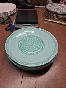 10 Il Mulino Turquoise Medallion Melamine Salad Plates 8.75" Teal Seafoam Euc - Picture 1 of 9