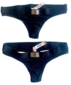 NUEVO CON ETIQUETAS 2 Pares Med M Victoria Secret VS LOGO Parche Brillante Algodón Logo Tanga Bragas - Imagen 1 de 3