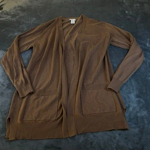 Matty M Cardigan Sweater Brown Open Front Pockets Knit Casual Womens Large - Picture 1 of 8