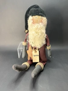 Extreme Primitive Folk-art Handmade Doll Large Santa Clause Name Tag Stars - Picture 1 of 7