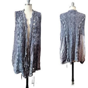 VTG Chorisia Italy Lace Women's Vest Gray Velvet Crochet Boho Duster Size S/M - Picture 1 of 9