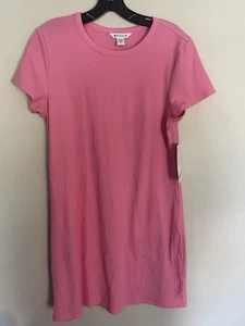 NWT Athleta Pink Signature Rib Tee Short Sleeve Dress Ribbed Barbie Pink Large - Picture 1 of 6