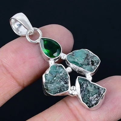 Green Aventurine Rough 925 Silver Plated Handmade Pendant of 1.97" - Image 1 of 3
