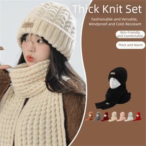 Chunky Warme Mütze & Schal Set Damen Wintermütze Für Reisen im Freien - Picture 1 of 17