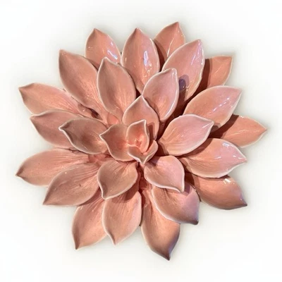 Arte de pared floral de cerámica rosa decoración flor de porcelana blanca 3D arte floral boho Foto 1 de 2