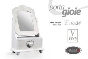 SPECCHIO PORTA GIOIE GIOELLI TRUCCHI TAVOLO SHABBY CHIC BIANCO CUORE 21*10*H34cm - Foto 1 di 4